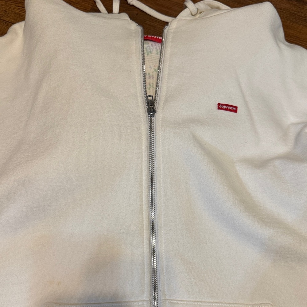 Supreme Off-White Hoodie with Red Logo